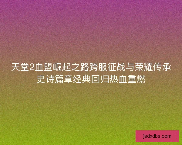 天堂2血盟崛起之路跨服征战与荣耀传承史诗篇章经典回归热血重燃